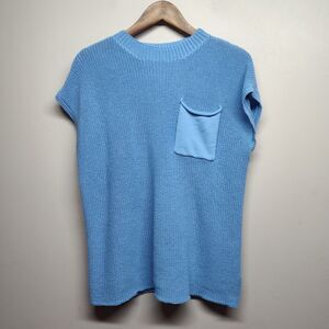 Three Dots Crochet Sweater Women Size S Blue Crew Neck Casual Spring Bohemian